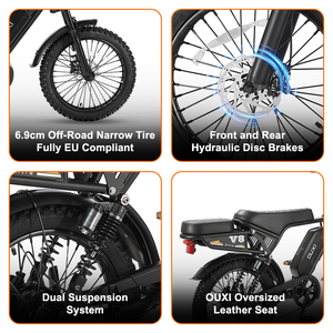 OUXI V8 brésil entrepôt fatbike 250W 500W 750W 1000W vélo électrique vélo 20x4.0 électrique gros pneu pneu Cycle électrique - Product Image 2