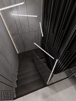 Escalier droit artistique de conception nouvelle avec rampe ronde en fer forgé/câble, marches en bois massif et éclairage LED pour villa