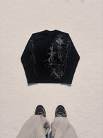 T-shirt à manches longues en tricot gaufré imprimé croix gothique grunge pour homme, coupe courte et ample, thermique, style Darkwear Streetwear graphique