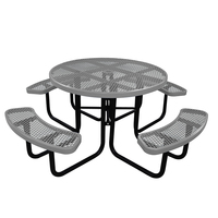 Table de pique-nique ronde en métal pour extérieur, mobilier de jardin, table à manger en acier, table de terrasse, table de café pour aire de jeux extérieure