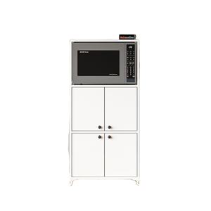 Armoire de cuisine scandinave blanche Nergis à 4 portes et 5 étagères avec unité de rangement pour micro-ondes - Product Image 1