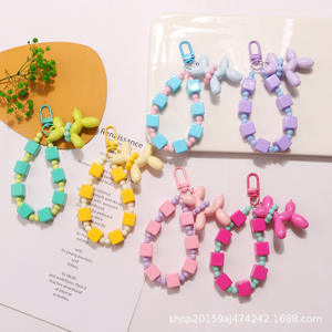 Nouvelle couleur unie perlée écharpe bulle chien en peluche porte-clés pendentif mignon coloré bloc accessoires sac décoration - Product Image 3