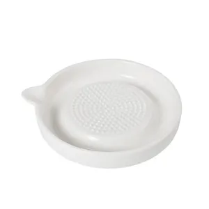 Modern White Round Ceramic Garlic Grater Plate for Kitchen Accessary