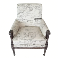 Fauteuil d'appoint imprimé style script français - Chaise longue avec structure en bois vieilli