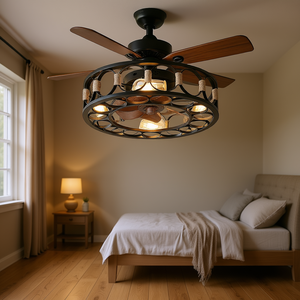 Modern Farmhouse <b>Ceiling</b> Fan 5 Blade Black Iron Flush Mount LED <b>Light</b> <b>Remote</b> <b>Control</b> Industrial Design 6 Speed Reversible - Product Image 2