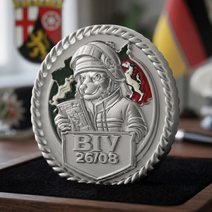 Moneda Conmemorativa de Metal Personalizada <span class=keywords><strong>con</strong></span> Personaje 3D Grabado, de Aleación de Zinc Plateada, de Doble Cara, <span class=keywords><strong>con</strong></span> Borde de Cuerda Trenzada - Product Image 4