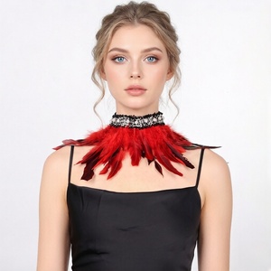 وشاح رقبة ملون من الريش الطبيعي بتصميم قوطي أسود للجنسين للبالغين، إكسسوار زي تنكري لأداء الهالوين، متوفر بالمخزون - Product Image 4