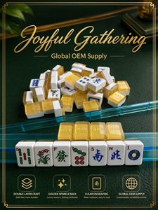 Luxury <b>Foldable</b> Set of 144 Melamine Mahjong Tiles with Golden Glitter English Numerals Includes <b>Game</b> <b>Table</b> Set for 4 Players - Product Image 4