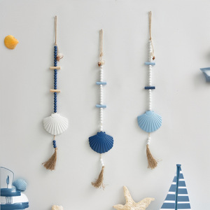 Mediterranean Style Wooden Shell Beaded <b>Wall</b> Hanging 2Pcs Ocean Theme <b>Decor</b> For Restaurant Bar - Product Image 3