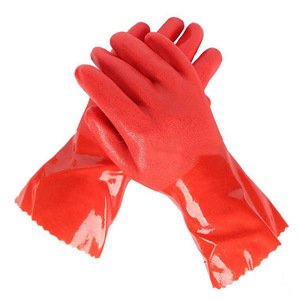 Gants de ménage Dongya 802 en PVC, 28 cm de long, rouges, givrés, imperméables, pour le lavage de la vaisselle - Product Image 1