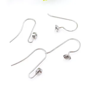 316L Stainless steel Fish Hook Ear with Diamond Pearl Earring Wholesale Stainless Steel Jewelry Ear Hooks DLPJ018