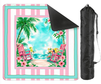 Tapis de Mahjong en caoutchouc imprimé plage et bord de mer, imperméable, silencieux, pliable, pour table à manger, camping, fête en bord de mer, avec sac de rangement