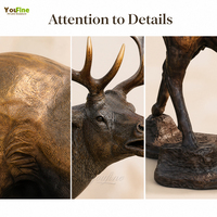 YOUFINE Statue de cerf grandeur nature en bronze, personnalisée en usine, sculpture d'animal sauvage avec base en roche pour jardin et pelouse