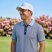 Vêtements de golf décontractés OEM, tenue de sport, tenue de sport à rayures, sublimation, polyester, séchage rapide, tissu extensible 4 directions, chemise de golf pour hommes