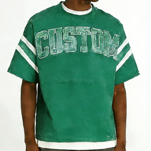 T-shirt da uomo <span class=keywords><strong>nera</strong></span> con design personalizzato, lavaggio effetto sporco, streetwear, girocollo a costine, vestibilità oversize e squadrata, in tessuto pesante - Product Image 1
