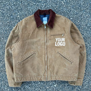 แจ็คเก็ตบอมเบอร์ผ้าแคนวาสผสมคอตตอนทวิลล์ทรงวินเทจฟอกสีซีดแบบซันเฟดสำหรับผู้ชาย สไตล์สตรีทแวร์ ซิปหน้า - Product Image 1