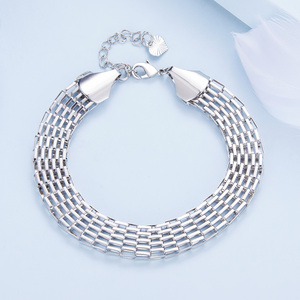 Bracelet classique en argent plaqué, maillons géométriques, bijoux de mode unisexe, cadeau - Product Image 5