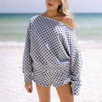 Ensemble de survêtement deux pièces pour femme avec logo personnalisé, sweat-shirt à épaules dénudées gris marine à pois brodé et short, idéal pour l'hiver