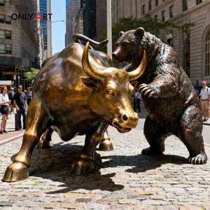 Only Art Classic Wall Street Bronze Bull and Bear Fighting Sculpture Vintage Art Sculpture Wall Street Bull Bear Statue - Product Image 4