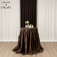 ANNIELU Nappe de table ronde en satin chocolat, drapé à volants, pour décoration de mariage, banquet, événement, fête