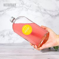 Vente en gros Flacon plat transparent à épaulement en ardoise Récipient en verre pour boissons Jus de fruits Vin Café Bouteille de thé avec couvercles