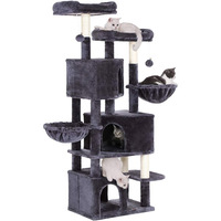 Arbre à chat en bois multi-niveaux de luxe, grand modèle 64,57'', avec centre d'activités, condo confortable, hamac, perchoirs et poteaux à gratter pour