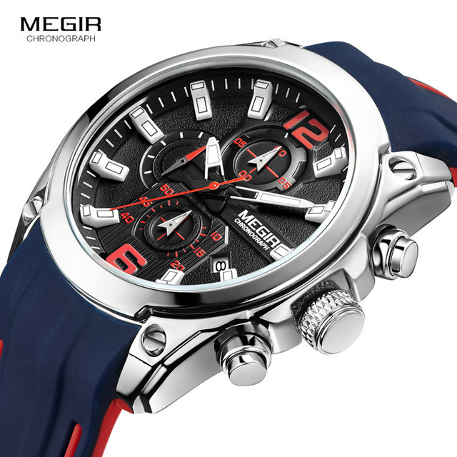 2022 MEGIR 2063 Sport Mens Fashion Wristwatch Luxury Watches Waterproof Multifunction Luminous Quartz Men Watch