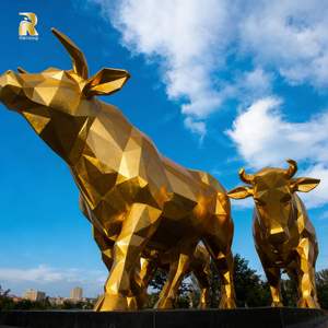 Scultura di <span class=keywords><strong>Mucca</strong></span> in Acciaio Inossidabile con Design Personalizzato a Specchio Geometrico RELONG, Sculture di Animali Rurali per Esterni - Product Image 6