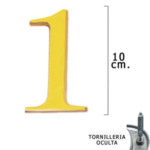 Numero in ottone "1" 10 cm. Viti a scomparsa (confezione blister da 1 pezzo) - Product Image 1