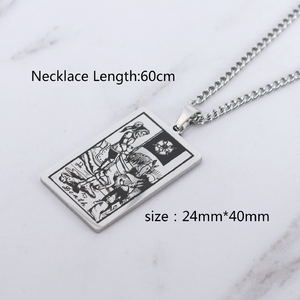 Collar de Tarot en Oferta en Europa y América, Collar con Colgante Rectangular Retro de Acero Inoxidable, Amuleto para Suéter - Product Image 3