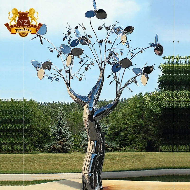 Escultura de árbol Artificial de acero inoxidable para exteriores, ornamento de jardín moderno, grande, abstracto