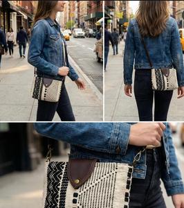 Sac bandoulière de luxe à motif géométrique avec rabat en cuir PU, étanche et antivol, capacité compacte, prix du marché disponible - Product Image 3