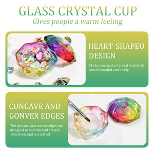 Coupe à ongles en verre plaqué couleur aurore en forme de cœur avec couvercle, récipient coloré pour la décoration des ongles en acrylique pour salon de manucure - Product Image 3
