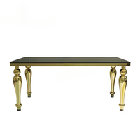 Table de salle à manger portable de luxe en bambou, style ferme moderne, avec miroir en verre et acier inoxydable doré, pour mariages, événements, hôtels et parcs