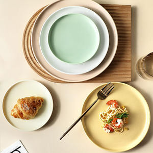 ชุดเครื่องใช้บนโต๊ะอาหารเซรามิกเป็นมิตรต่อสิ่งแวดล้อมสำหรับร้านอาหารสไตล์ตะวันตกจานสเต็กเคลือบสีและจานรับประทานอาหารทรงกลม - Product Image 1