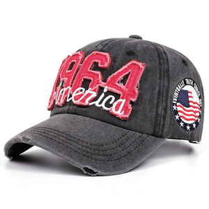 Cappello Americano Lavato 1964 con Ricamo, Berretto da Baseball Stile Vintage Europeo e Americano, Cappello da Sole Sbiadito con Visiera, Cappello con Bandiera Ricamata - Product Image 6