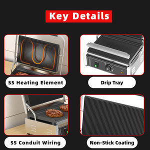 商用二合一双锅不粘电接触式烤炉方形下烤盘 3600W 适用于帕尼尼三明治牛排压锅 - Product Image 4