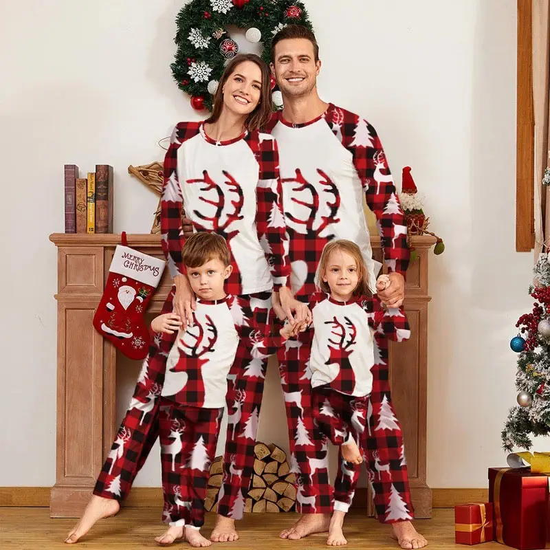 Matching family Christmas pajamas wholesale family matching pajamas cotton polyester Milu deer Printed Christmas pajamas sets