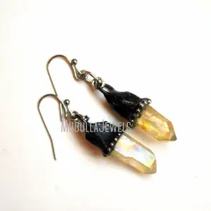 ER40593 Lemon Aura Quartz Crystal Drop Earrings Light Yellow Quartz Point Dangle Earring Crystal Spike Earring