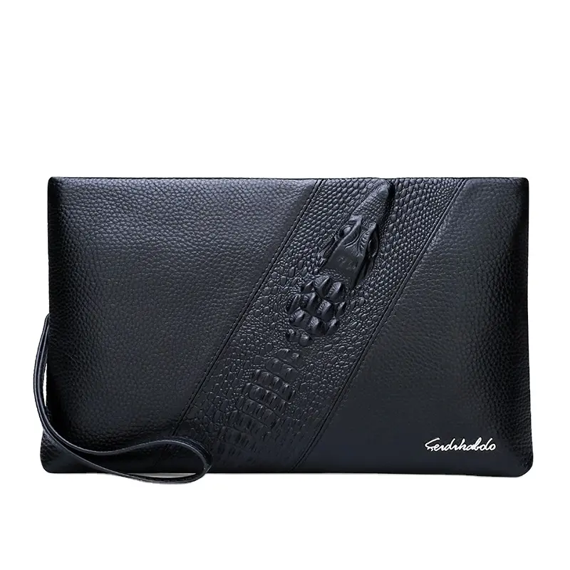 European American Style Fashion Design Clutch Bag Document Envelope Crocodile Pattern Genuine Leather Hand Bag For Men Wallets