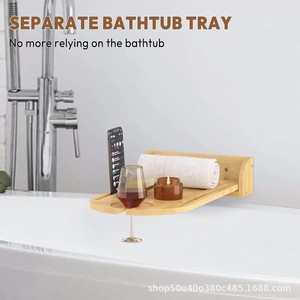 Étagère de salle de bain en bois 50x30 cm, support mural pliable pour serviettes et téléphone - Product Image 4
