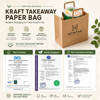 Sac de livraison alimentaire en papier kraft personnalisé, sac à emporter de qualité alimentaire avec poignée plate, emballage écologique recyclable pour saladier HONPAK
