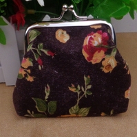 Dompet Mini Vintage kanvas bunga cetak pengait tas koin 3 inci wanita bunga mawar dompet kecil lucu anak-anak gesper bunga dompet koin