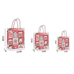 Sacs en papier kraft rouge de Noël, sacs cadeaux avec poignées, emballages cadeaux de Noël - Product Image 2