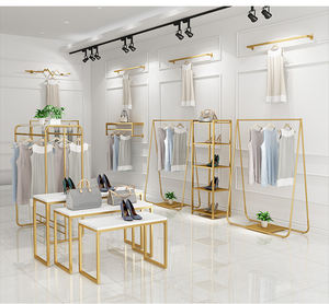 Estante de pared de Ropa de Oro boutique de lujo moderno Constom con mesa de anidación estantería de ropa ideal para muebles de <span class=keywords><strong>tienda</strong></span> de ropa - Product Image 2