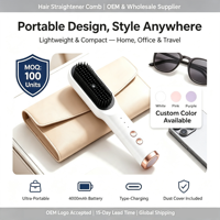 Brosse Lissante Chauffante Portable en Céramique, Utilisation Humide et Sèche, Vapeur Ionique, Rechargeable USB 4000mAh, Infusion d'Huiles Essentielles 160-200