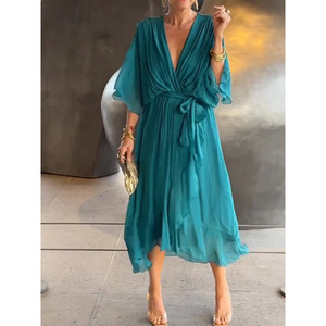 Abito Casual comodo da donna-nuovo stile tinta unita maniche a pipistrello stringate irregolari di grandi dimensioni intrecciate - Product Image 3