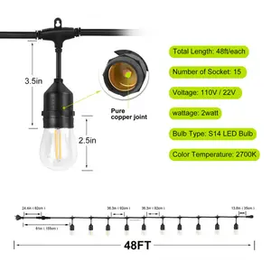 Harga Terbaik Lampu Luar Ruangan Dalam Ruangan Tahan Air IP65 Edison Filamen Bohlam Taman Teras Liburan Pernikahan Karangan Bunga S14 Led Tali Lampu