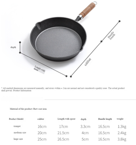 Accessoires de cuisine, moule à tarte <span class=keywords><strong>en</strong></span> <span class=keywords><strong>fonte</strong></span> de 10 à 25 cm de diamètre, noir avec poignée <span class=keywords><strong>en</strong></span> bois, poêle <span class=keywords><strong>en</strong></span> <span class=keywords><strong>fonte</strong></span> antiadhésive - Product Image 2
