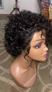 Letsfly <span class=keywords><strong>Promotion</strong></span> 8 $1PCS Pixie Curly Lace Frontal Perücken Großhandel Brasilia nische Perücke Short Cut 100% Menschenhaar Schwarze Frau 110 Gramm - Product Image 6